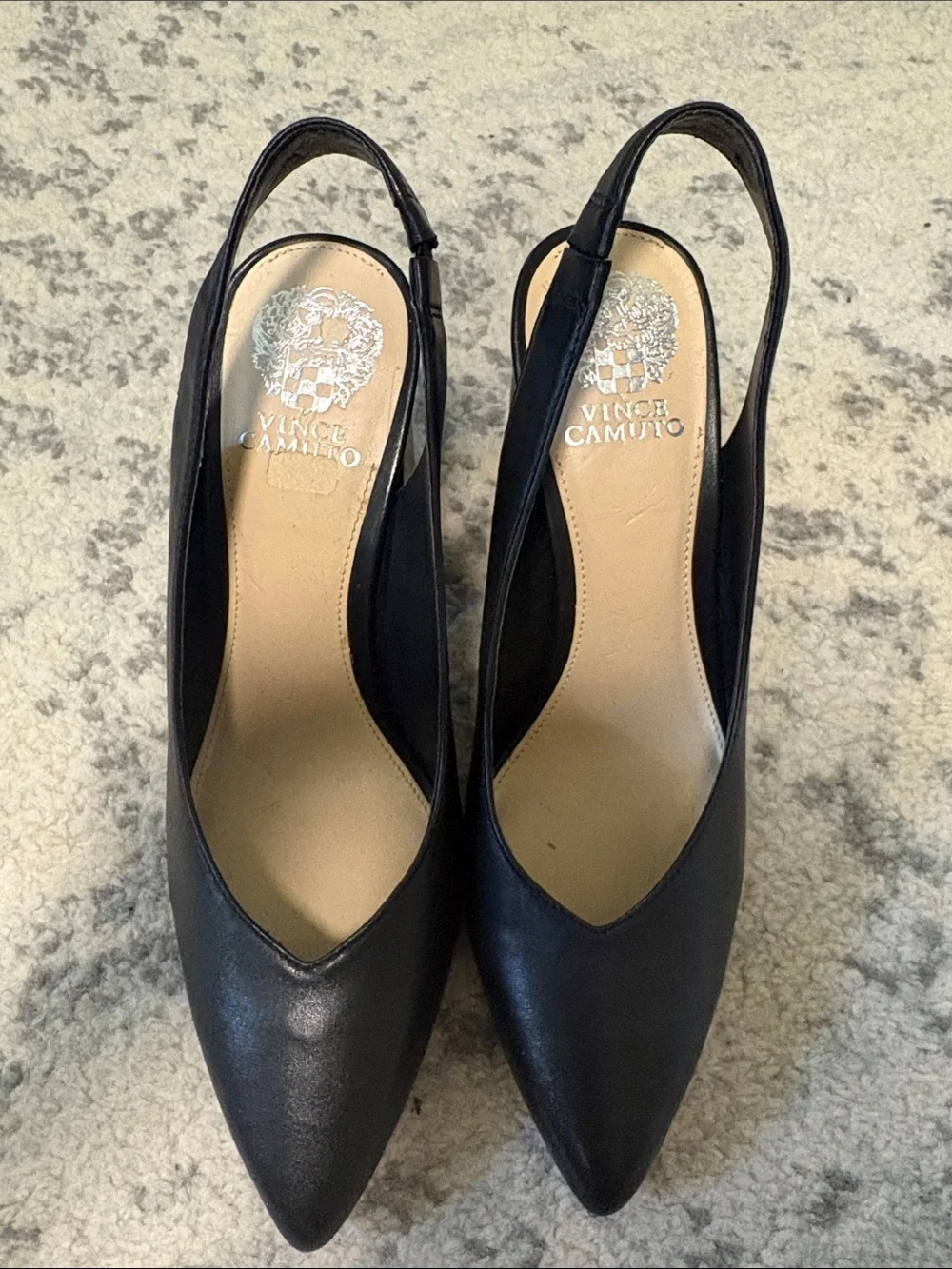 Vince Camuto Black Leather Slingback Pointed Block Heel